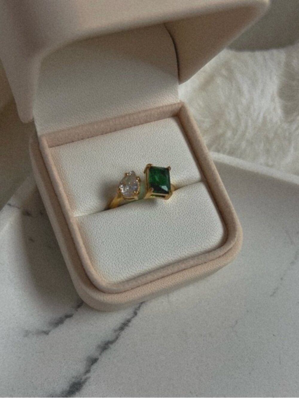 18k Gold Plated Emerald Adjustable Ring